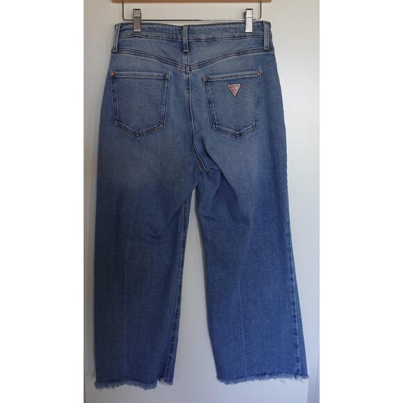 Guess Jeans Womens 28 Blue Wide Leg High Rise Raw Hem Crop Denim Frayed Stretch - Picture 3 of 10